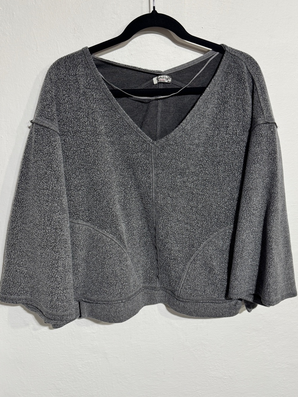 Free People Cozy V-Neck Plush Pullover Sweater - Gray small - Picture 2 of 7